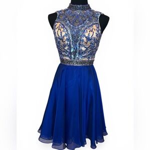 Sherri Hill Royal Blue Sequin Beaded Bodice Prom Formal Dress Size 2